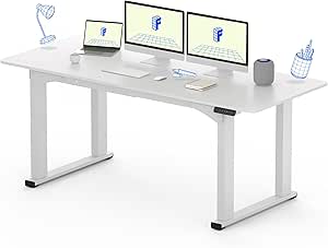 FLEXISPOT E6Q 4 Legs Standing Desk 71 x 32 Inch Adjustable Height Desk with Splice Board Home Office Sit Stand Up Desk, White Top   White Frame