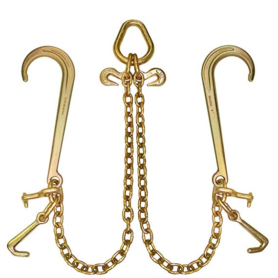 Johnstown Grade 70 Towing Chain Bridle with 15'', 4'' Inch J-Hooks, and Alloy T-Hooks - 4700 lbs. SWL (47'')