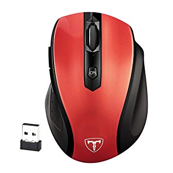 Wireless Mouse 2.4GHz, Pictek 6 Buttons, Nano Receiver, 2400 DPI, 18 Month Battery Life with Auto Energy-saving Sleeping Mode 5 Adjustment Mobile Mouse for Windows, Mac and Linux, Red