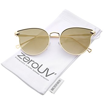 zeroUV - Women's Metal Frame Arrow Temples Colored Mirror Flat Lens Cat Eye Sunglasses 58mm