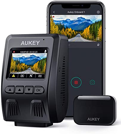 AUKEY Wi-Fi Dash Cam, 1080p FHD Dash Camera, Car Camera with 6-Lane 170-Degree Wide-Angle-Lens, Supercapacitor, G-Sensor, WDR, Motion Detection, and Clear Nighttime Recording