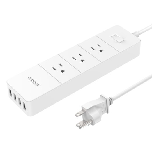 ORICO 1250W 3-Outlet Power Strip with 20W 4 USB Ports 1700J Surge Protector Built in 5 Feet Cord