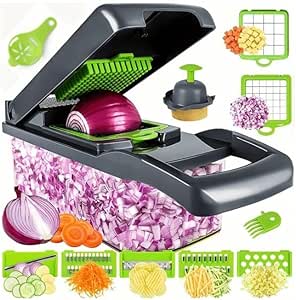 14 In 1 Vegetable Chopper - Spiralizer Vegetable Slicer - Onion Chopper with Container - Pro Food Chopper - Slicer Dicer Cutter - Kitchen Gadgets With Container & Colander