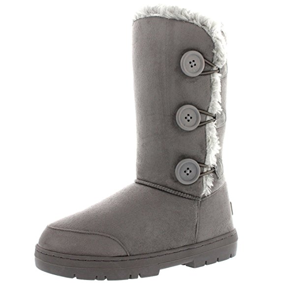 Womens Triplet Button Fully Fur Lined Waterproof Winter Snow Boots