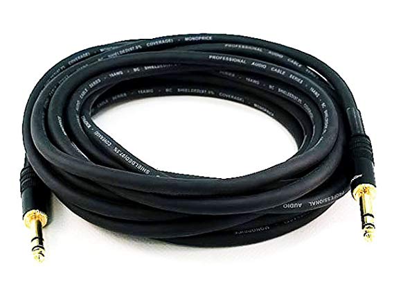 Monoprice Premier Series 1/4 Inch (TRS) Male to Male Cable Cord - 25 Feet- Black 16AWG (Gold Plated)