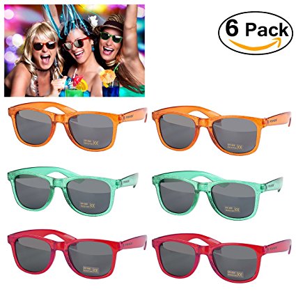 PIXNOR Neon Party Sunglasses with UV Protection - 6 Pack