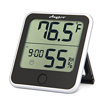 Humidity Monitor - Anypro Hygrometer Thermometer with Temperature Gauge, Humidity Meter and Time Display