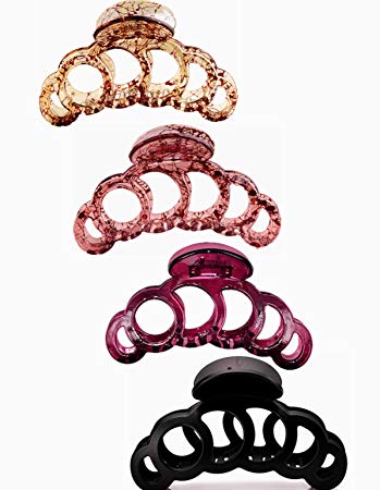 Prettyou 5.1" Plastic Big Size Claws Crystal Banana Hair Clip for Women Girls, Pack of 4