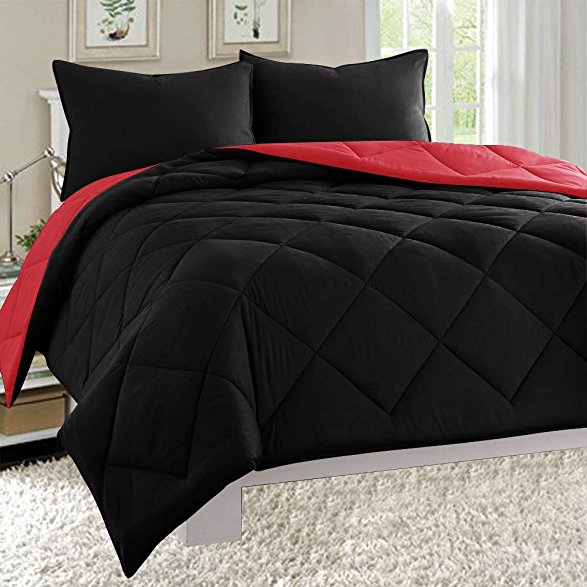 Empire Home Dayton Down Alternative 3 Piece Reversible Comforter Set (Queen Size, Black & Red)