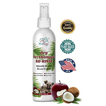 Waterless Dry Shampoo For Dogs & Cats | No Rinse Pet Shampoo For Sensitive Itchy Skin | All Natural Dry Dog Shampoo From Coconut & Apple | Effectively Cleans & Deodorizes No Water Required | USA Made