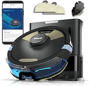 Shark Matrix Plus 2in1 Robot Vacuum & Mop with Sonic Mopping, Matrix Clean, Home Mapping, HEPA Bagless Self Empty Base, CleanEdge, for Pet Hair, WiFi, Black/Brass, AV2620WA