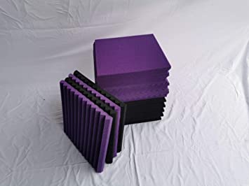 24 Pack 1" x 12" x 12" BLACK/PURPLE Acoustic Wedge Studio Foam Sound Absorption Wall Panels (BLACK/PURPLE) made in Chin