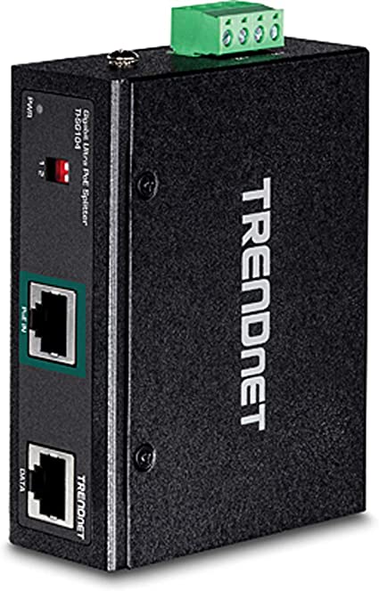 TRENDnet Industrial Gigabit UPoE Splitter, Dual DC Power Outputs, DIN-Rail or Wall-Mountable, Adjustable Voltage Output, TI-SG104,Black