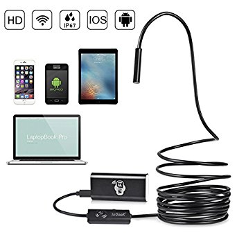 Wireless Endoscope, ieGeek WiFi Borescope Video Inspection Camera 2.0 Megapixels 8mm HD Snake Camera Waterproof for iPhone IOS, Samsung, Android Smartphone, PC, iPads, Tablet - Black