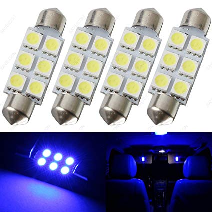 SAWE - 44MM 6-SMD 5050 Festoon Dome Map Interior LED Light Bulbs Lamp For 6411 578 211-2 212-2 (4 pieces) (Blue)