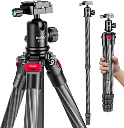 Manbily 63" Carbon Fiber DSLR Camera Tripod Monopod Kit,Compact and Lightweight,360-degree Panoramic Ball Head Quick Release Plate,5 Seconds Quickly Invert The Center Column,for Travel Work(YS-254C)