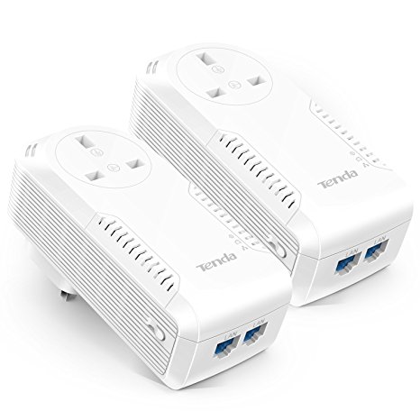 Tenda AV1000 Powerline Adapter with 2 Gigabit Ports and AC Pass Through, for HD Streaming, No Configuration Required, Pack of 2 (P1002P KIT )