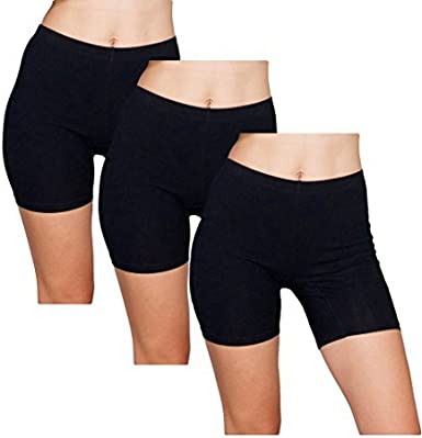 Emprella Slip Shorts | 3-Pack Black Bike Shorts | Cotton Spandex Stretch Boyshorts for Yoga