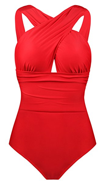 Fancyskin Womens Swimsuit Strappy Front Cross Solid Color One Piece Monokinis