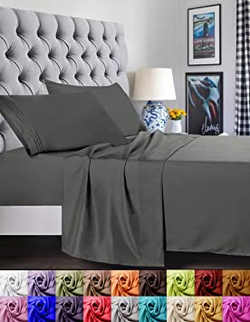 Elegant Comfort 1500 Thread Count Luxury Egyptian Quality Super Soft Wrinkle Free and Fade Resistant 4-Piece Bed Sheet Set, Full, Gray