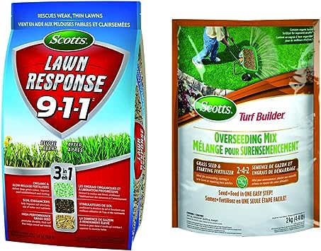 Scotts 10003 Lawn Response 9-1-1 4.8Kg & 12416 Turf Builder Overseeding Mix Grass Seed & Starting Fertilizer 2-4-2