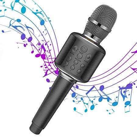 Karaoke Microphone Wireless Singing Machine with Bluetooth Speaker for Cell Phone/PC, Portable Handheld Mic Speaker Support Reverb/Duet (black)