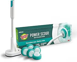 Scotch-Brite Power Scour Toilet Cleaning System, Toilet Bowl Cleaner with Disposable Scrub Pad Tablets, Includes 1 Wand, Stand and 5 Scrubbing Pad Refills