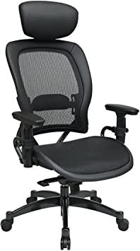 SPACE Seating Breathable Mesh Seat and Back, 2-to-1 Synchro Tilt Control, Adjustable Arms,  Lumbar Support, and Headrest, with Gunmetal Finish Base Managers Chair, Black