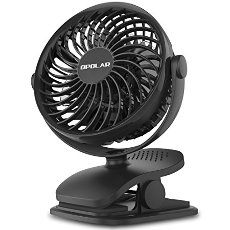 OPOLAR Rechargeable Clip on USB Desk Fan, Battery Operated Small Fan with 4 settings, 360 Degree Rotation, Low Noise, Powerful Wind for Baby Stroller, Outdoor Activity, Home and Office