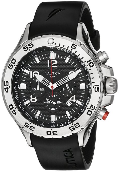 Nautica Men's N14536 NST Stainless Steel Watch with Black Resin Band