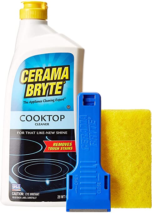 Cerama Bryte Ceramic Cooktop Cleaner (28 oz), Scraper and 9 Cleaning Pads Combo Kit