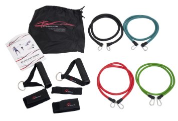 ProSource Stackable Resistance Bands 11-Piece Set with Extra Large Handles Door Anchor Ankle Straps Exercise Guide and Carrying Case