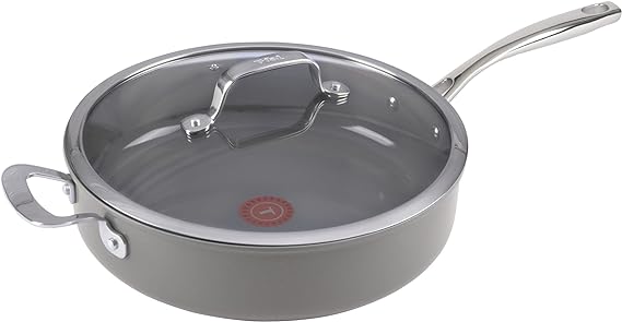 T-fal Ceramic Excellence Reserve Ceramic Nonstick Jumbo Cooker 5.5 Quart Induction Oven Broiler Safe 500F, Lid Safe 350F Cookware, Pots and Pans Grey