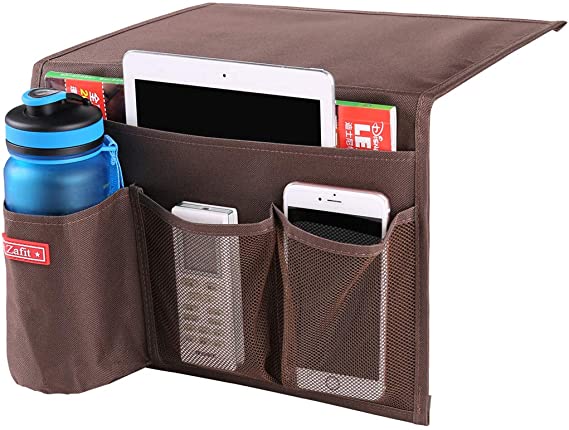 Zafit Bedside Storage Organizer, Table Cabinet Storage Organizer Bedside Organizer Caddy for Remotes Phone Glasses (4 Pockets-Coffee)