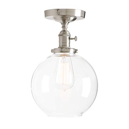Permo Vintage Ceiling Light 1-Lights Pendant Lighting Chandelier with 7.9" Globe Clear Glass (Brushed)