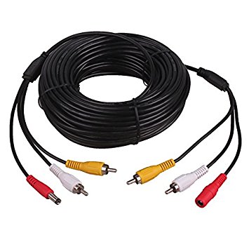DC Power RCA Audio Video AV 3 IN 1 Extension Cable for CCTV Security Car Tuck Bus Trailer Reverse Parking Camera Stereos 20 Meters 64Ft by HitCar