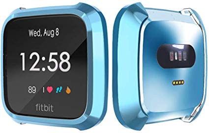 Haojavo Compatible with Fitbit Versa Lite Edition Screen Protector, Soft Plated TPU Full Cover Scratch-Proof Protective Bumper Shell Case for Fitbit Versa Lite Smartwatch Accessories