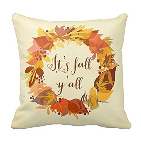 HLPPC It's Fall Y'all Autumn Leaves Wreath Pillows Case 16 x 16 Inches