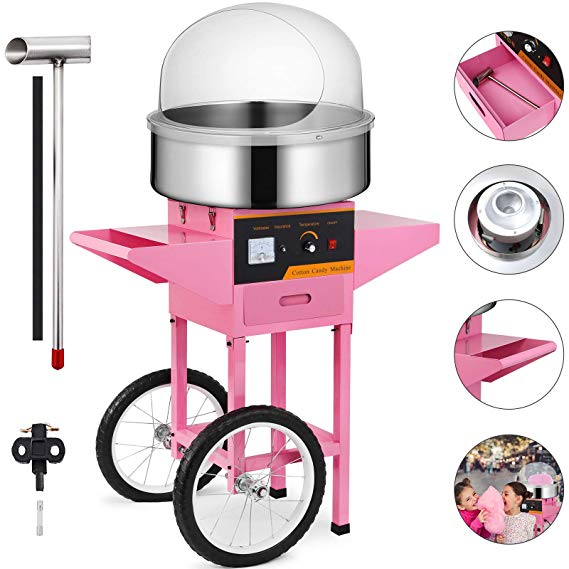 VEVOR Electric Candy Floss Maker 20.5 Inch Cotton Candy Machine 1030W for Various Parties (Cotton Candy Machine with Cart & Cover)