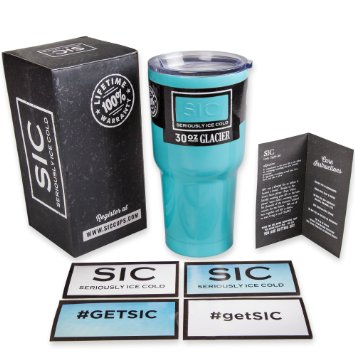 SIC (Seriously Ice Cold) Travel Tumbler - Stainless Steel Vacuum Insulated Tumbler with Double Wall Insulation - No Sweat Travel Mug and Thermos - BPA Free Drinkware. Stainless & Powder Coated Colors Available