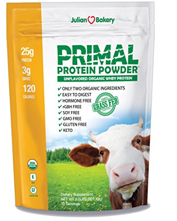 Primal Protein Powder Organic 2.0lbs (Cold Filtered Grass Fed Whey) (30 Servings) (Unflavored) (No Scoop)