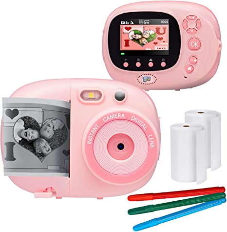 Sunny & Fun Crafty Cam | Best Gift for Boys Girls | Kids Instant Print Camera & Video Camcorder Bundle with 2.4" HD Screen, Selfie Mirror, Filters for Hours of Fun & Crafts- Pink