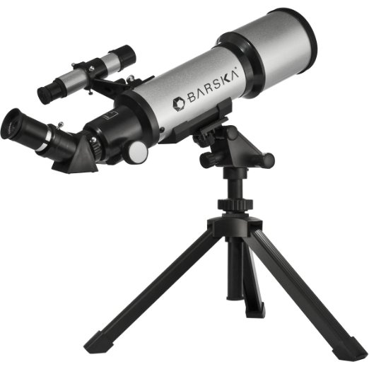 Barska AE10100 Starwatcher 40070 Compact Refractor Telescope with Table Top Tripod And Carrying Case Silver