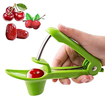 TedGem Cherry Pitter Remover Tool - Cherry Stoner Chinese Dates Pitter Hawthorn Seeder Tool with Food-Grade Silicone Cup, Lengthened Splatter Shield & Best Space-Saving Lock Design Green