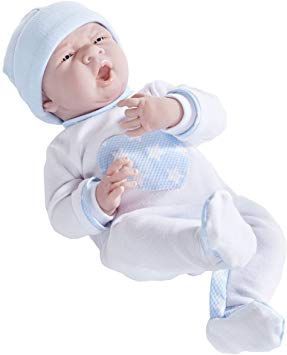 JC Toys La Newborn in Cuddly White Pajamas. Realistic 15" Anatomically Correct “Real Boy” Baby Doll - All Vinyl Designed by Berenguer Boutique - Made in Spain