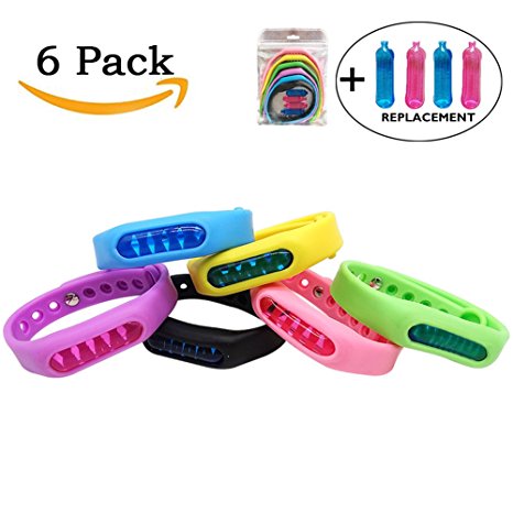 Mosquito Repellent Bracelets, ZALALOVA 6-Packs Natural Deet Free Insect Travel Repellent Wristband Bangle for Kis & Adults Outdoor & Indoor, Barbeque Grilling Against Bugs, Pests with Free replacement