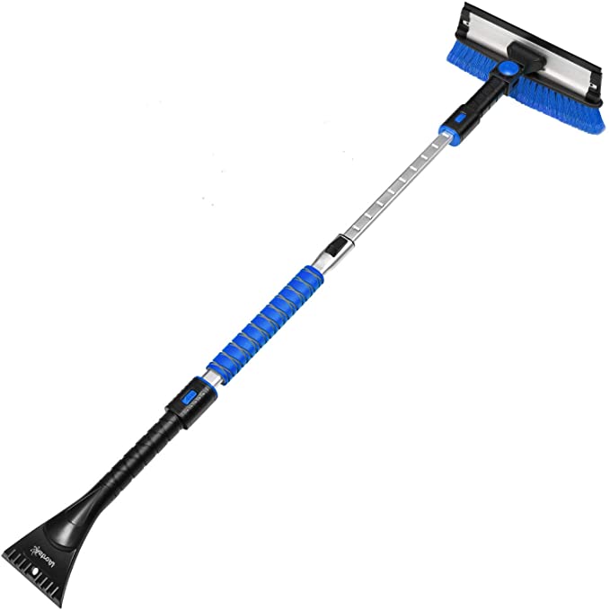 AstroAI 62.4" Ice Scraper and Snow Brush with Squeegee, Extendable,Detachable Pivoting,Anti Scratch,Soft Bristle Head,Durable Aluminum Body,Car or SUV Window & Windshield Tool(Blue)