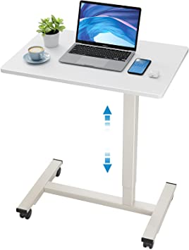 HUANUO Mobile Standing Desk 27 inch Pneumatic Height Adjustable Home Office Desk Writing Workstation Rolling Desk Cart Gas Spring Laptop Table with Lockable Wheels