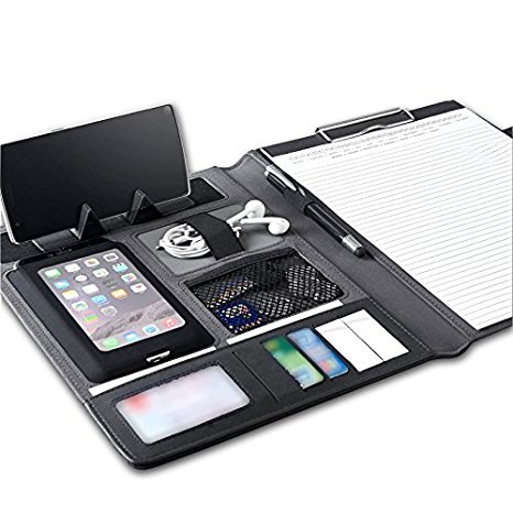 Padfolio Portfolio Writing pad Holder Clipboard with Tablet Stand Phone Various Compartment Pocket, Letter Size A4 Business Conference Interview Organizer Folio (Gray)