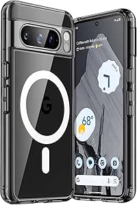 JETech Coque Magnétique pour Google Pixel 8 Pro 6,7 Pouces 2023, Compatible avec Accessoires MagSafe, Étui Housse de Protection Antichoc, Anti-Jaunissement Dos Transparent en PC Dur (Noir)